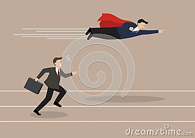 Businessman superhero fly pass his competitor Vector Illustration