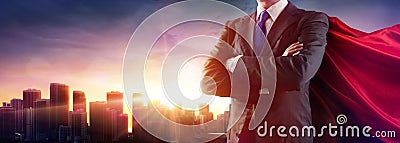 Businessman Superhero With Red Cape Stock Photo