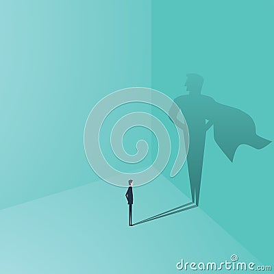 Businessman with superhero shadow vector concept. Business symbol of ambition, success, motivation, leadership, courage Vector Illustration