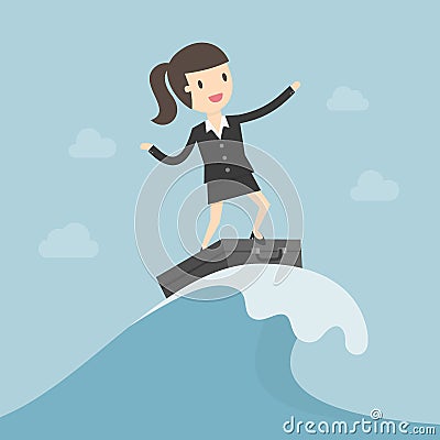 Businessman Surfing On The Wave Vector Illustration