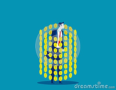 A businessman surrounded by dollar money currency Vector Illustration