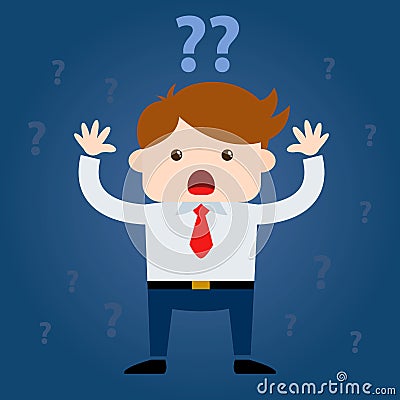 Businessman Surrounded By Question Marks Vector Illustration