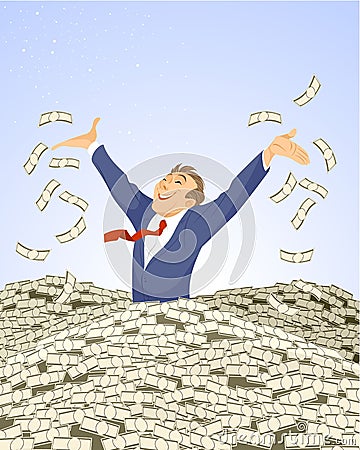 Businessman swimming in money Vector Illustration