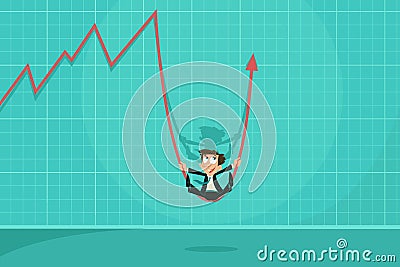 Businessman swinging on Profit Arrow Vector Illustration