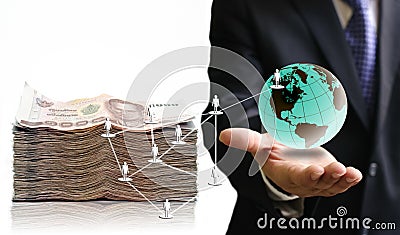 Businessman take profit from social network Stock Photo