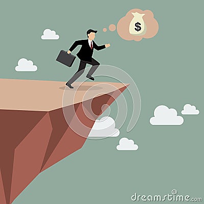 Businessman takes a leap of faith on Clifftop Vector Illustration