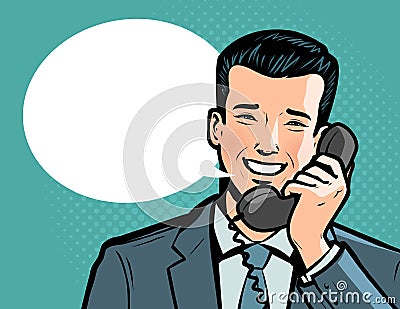 Businessman talking on the phone. Telephone conversation, call up concept. Vector illustration Vector Illustration