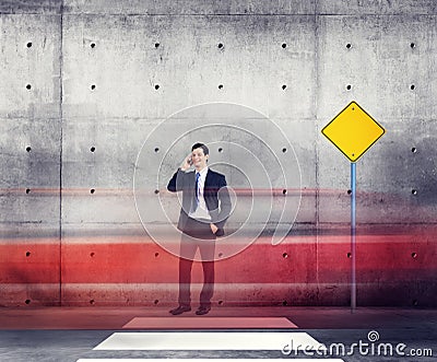 Businessman Talking Traffic Red Light Motion Concept Stock Photo