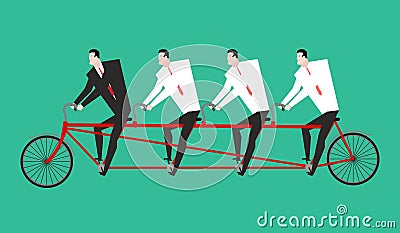 Businessman on tandem. Business team on bicycle. Boss navigator. Vector Illustration