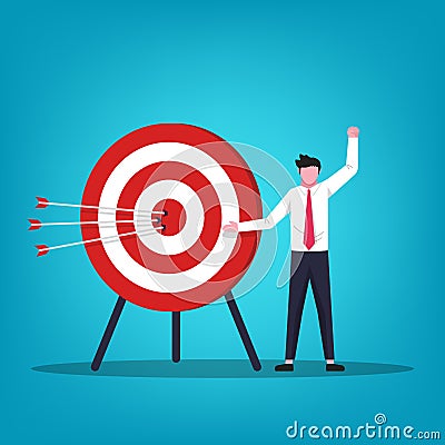 Businessman with target vector illustration. Goal setting for business and career path symbol Vector Illustration