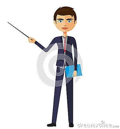 Businessman or teacher with a pointer flat cartoon illustration. Cartoon Illustration