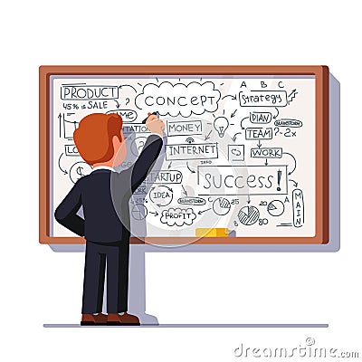 Businessman teacher standing drawing business plan Vector Illustration
