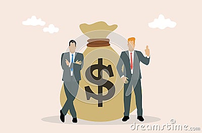 Businessman, teamwork, bag money, good investment concept, vector illustration Vector Illustration