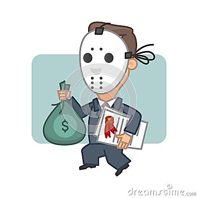 Businessman thief holding money and securities Vector Illustration
