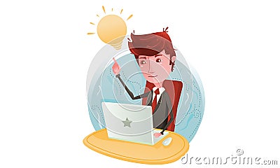 Businessman think on computer Vector Illustration