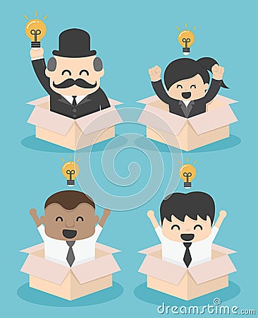 Businessman think outside the box. flat vector illustration.SET Vector Illustration