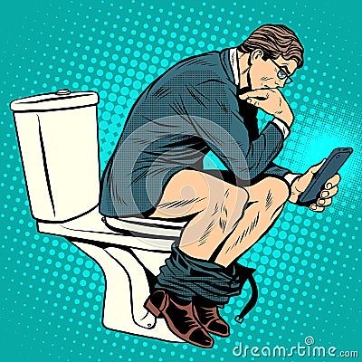 Businessman thinker on toilet Vector Illustration