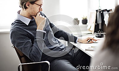 Businessman Thinking Ideas Strategy Working Concept Stock Photo