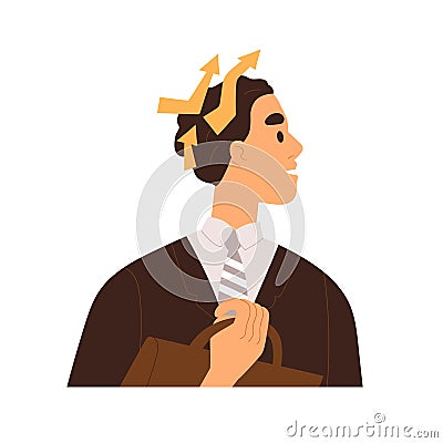 Businessman thinking, planning. Business man with strategy, vision in mind. Strategic, analytical thoughts concept Vector Illustration