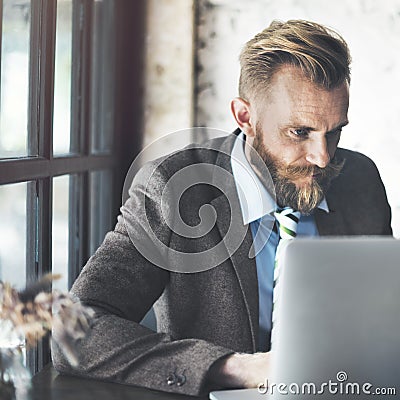 Businessman Thinking Planning Strategy Working Laptop Concept Stock Photo