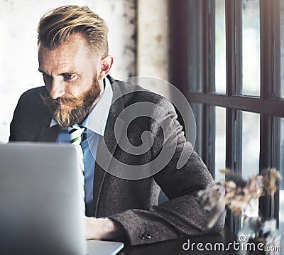 Businessman Thinking Planning Strategy Working Laptop Concept Stock Photo