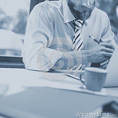 Businessman Thinking Planning Strategy Working Laptop Concept Stock Photo