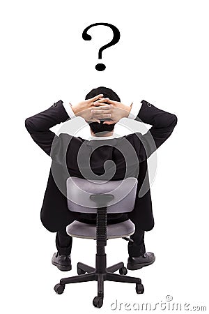 Businessman is thinking and question mark Stock Photo