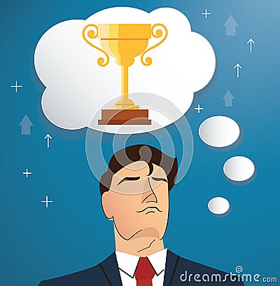 Businessman thinking of trophy vector, business concept illustration Vector Illustration