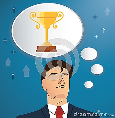 Businessman thinking of trophy vector, business concept illustration Vector Illustration