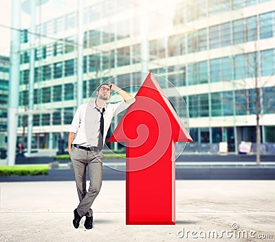 Businessman thinks how to quickly improve company profit Stock Photo