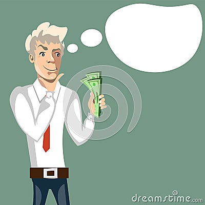 Businessman thinks where to spend money Vector Illustration