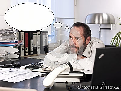 Businessman with thought bubble Stock Photo