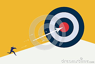 Businessman throw arrow to dartboard hit the center success target Vector Illustration