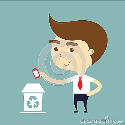Businessman throwing a bottle to recycle bin vector Vector Illustration
