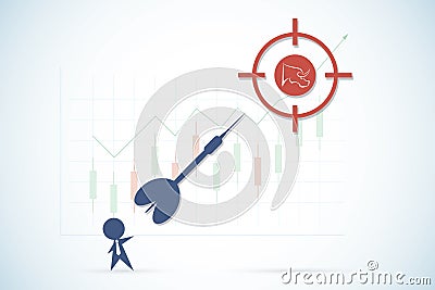 Businessman throwing a dart to target with bull symbol, stock and business concept Vector Illustration