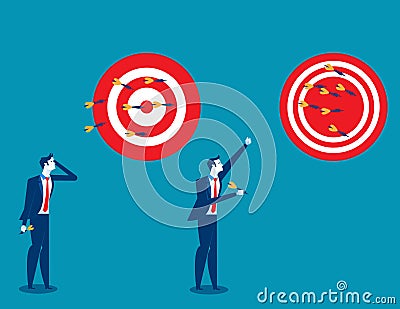 Businessman throwing darts at dart board. Vector Illustration