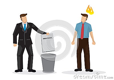 Businessman throwing idea, proposal or agreement into the trash Vector Illustration