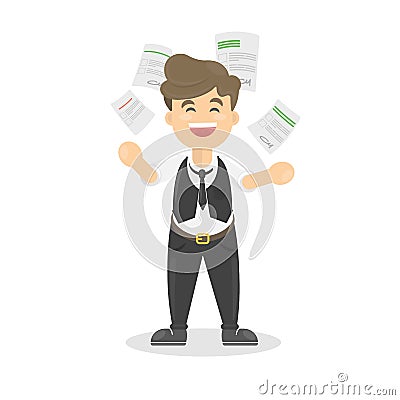 Businessman throws paper. Vector Illustration