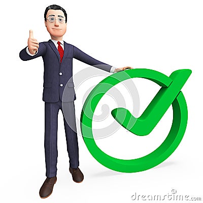 Businessman With Tick Means Check Corporation And Confirmed Stock Photo