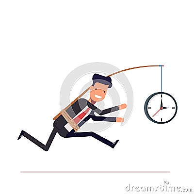 Businessman or tied clock manager runs the time. Vector Illustration