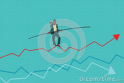Businessman tightrope Walke, schedule of sales Vector Illustration