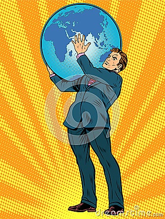 Businessman Titan Atlas holds the Earth Vector Illustration