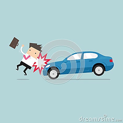 Businessman about to be hit by a car, Road Safety. Vector Illustration