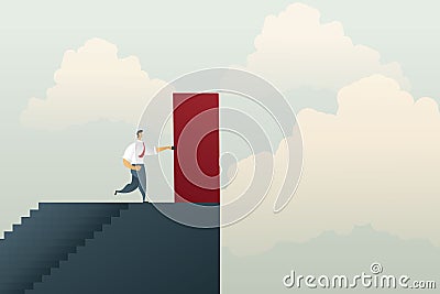 Businessman about to open red door Vector Illustration