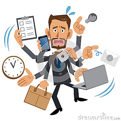 Businessman too busy, brown, beard Vector Illustration