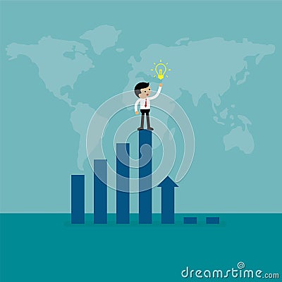 Businessman on top height graph with creative idea Vector Illustration