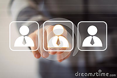 Businessman touch button interface online communication Stock Photo