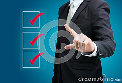 Businessman touch checking mark checklist marker Isolated Stock Photo