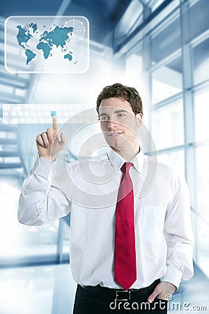 Businessman touch finger copy space pad Stock Photo