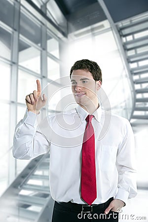 Businessman touch finger copy space pad Stock Photo